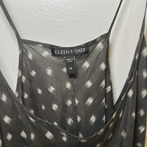Eileen Fisher Black and White Midi Slip Dress 100% Silk Gray White Size Medium - Picture 3 of 5
